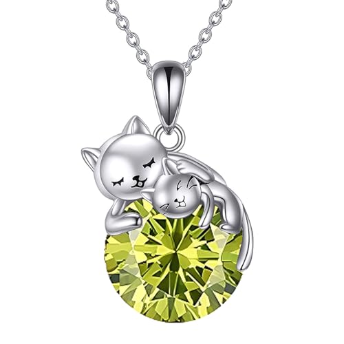 Vadmans August Geburtsstein Katze Halskette Sterling Silber Zwei Katze Anhänger Mode Schmuck Geschenk für Frauen von Vadmans