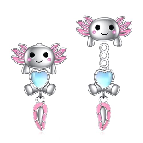 Vadmans Axolotl Ohrring Sterling Silber Vorne Hinten Axolotl Ohrstecker Ohrring Mondstein Schmuck Geschenk für Damen Mädchen von Vadmans