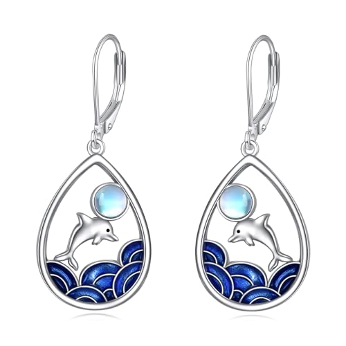 Vadmans Delphin Ohrringe Sterling Silber Ozean Welle Dangle Drop Ohrringe Mondstein Schmuck Sommer Thema Geschenke für Frauen Mädchen von Vadmans