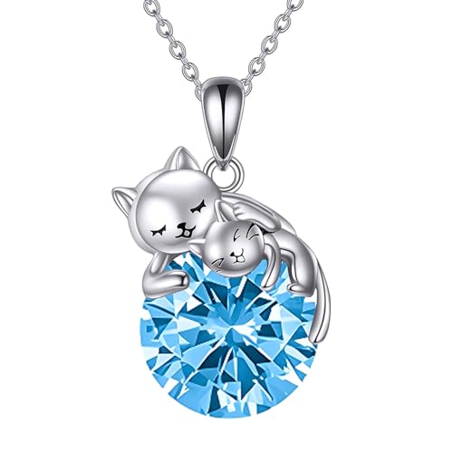 Vadmans Dezember Geburtsstein Katze Halskette Sterling Silber Zwei Katze Anhänger Mode Schmuck Geschenk für Frauen von Vadmans