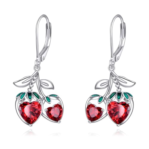Vadmans Erdbeere Ohrringe für Damen 925 Sterling Silber Erdbeere Hängend Tropfen Früchte Schmuck Weihnachten Geschenk für Frauen Mädchen von Vadmans