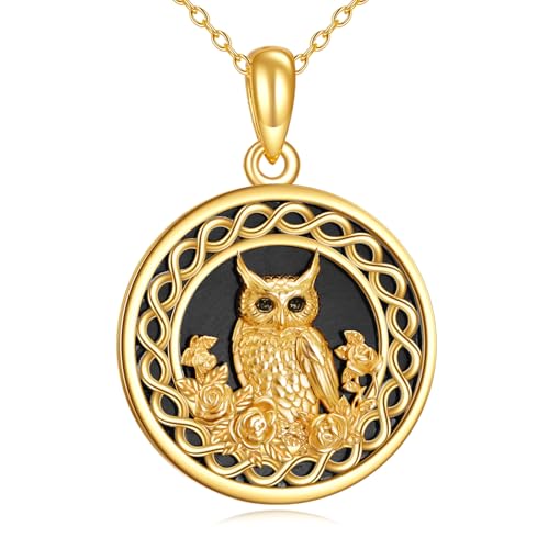 Vadmans Eule Kette 925 Sterling Silber Gold Eule Anhänger Halskette Schwarzer Onyx Schmuck Geschenke für Damen Mädchen von Vadmans
