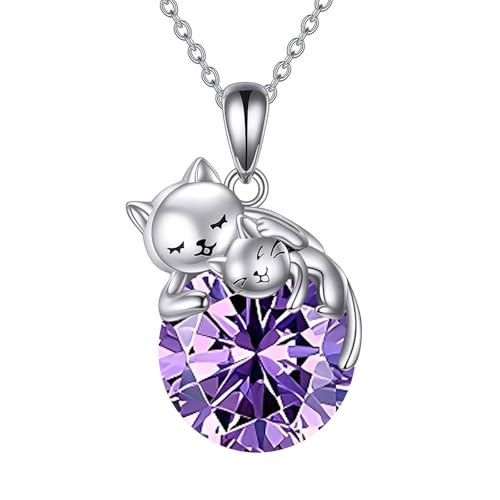 Vadmans Februar Geburtsstein Katze Halskette Sterling Silber Zwei Katze Anhänger Mode Schmuck Geschenk für Frauen von Vadmans