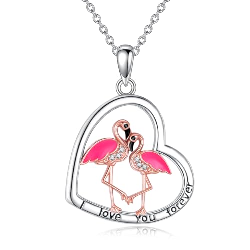 Vadmans Flamingo Kette für Damen 925 Sterling Silber Herz Flamingo Anhänger Halskette Tier Schmuck Geschenke für Damen Gattin Mutter von Vadmans