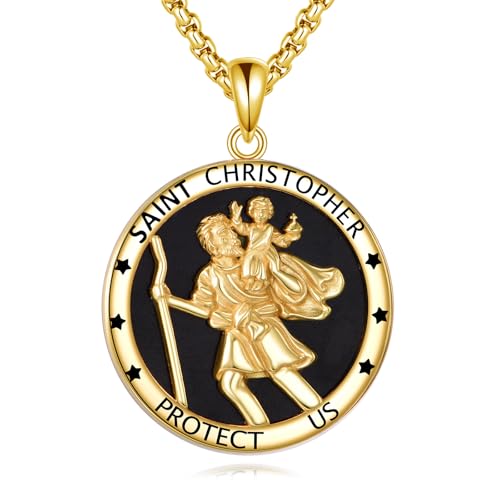 Vadmans Gold Heilige Christoph Kette Sterling Silber St Christoph Anhänger Halskette Religiöse Amulett Medaille Schmuck Geschenke für Männer Damen Vadmans Gold Heilige Christoph Kette Sterling Silber St Christoph Anhänger Halskette Religiöse Amulett Medaille Schmuck Geschenke für Männer Damen von Vadmans