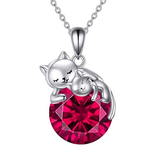 Vadmans Juli Geburtsstein Katze Halskette Sterling Silber Zwei Katze Anhänger Mode Schmuck Geschenk für Frauen von Vadmans