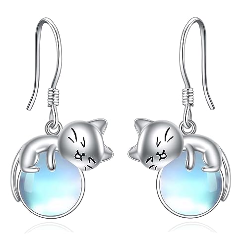 Vadmans Katze Ohrringe Sterling Silber Katze Mondstein Ohrringe Schmuck Geschenke für Damen Mädchen von Vadmans