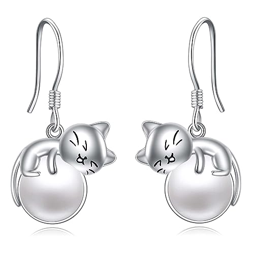Vadmans Katze Ohrringe Sterling Silber Katze Perle Schmuck Geschenke für Damen Mädchen von Vadmans
