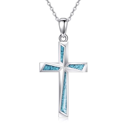 Vadmans Kreuz Halskette aus Sterlingsilber für Frauen Senfkorn Halsket Tenanhänger christlicher Schmuck Geschenke für Mama Ehefrau (Türkis Kreuz Halskette) von Vadmans