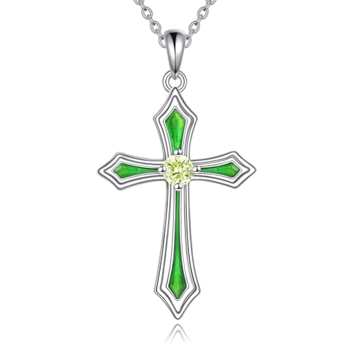 Vadmans Kreuz Kette für Damen 925 Sterling Silber 5A CZ Geburtsstein Halskette Anhänger Kreuz Schmuck Geschenke für Mädchen (H.Green-August-Peridot) von Vadmans