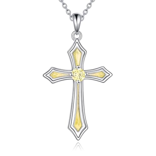 Vadmans Kreuz Kette für Damen 925 Sterling Silber 5A CZ Geburtsstein Halskette Anhänger Kreuz Schmuck Geschenke für Mädchen (K. Orange-November-Topas) von Vadmans