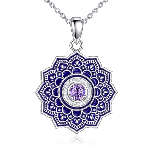 Vadmans Lotus Kette 925 Sterling Silber Lotus Halskette Anhänger Lotusblume Lotus Geschenk Schmuck für Damen (02-Februar) von Vadmans