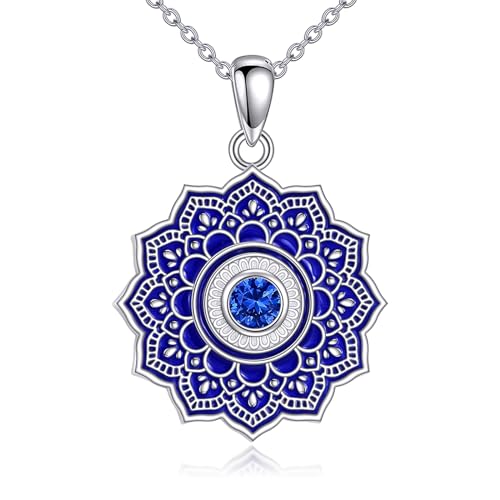 Vadmans Lotus Kette 925 Sterling Silber Lotus Halskette Anhänger Lotusblume Lotus Geschenk Schmuck für Damen (09-September) von Vadmans