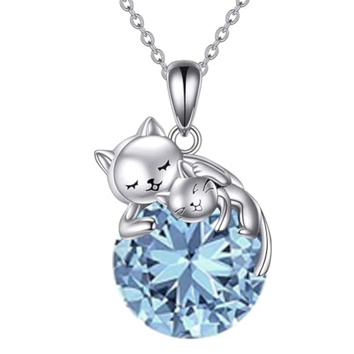 Vadmans Marsch Geburtsstein Katze Halskette Sterling Silber Zwei Katze Anhänger Mode Schmuck Geschenk für Frauen von Vadmans