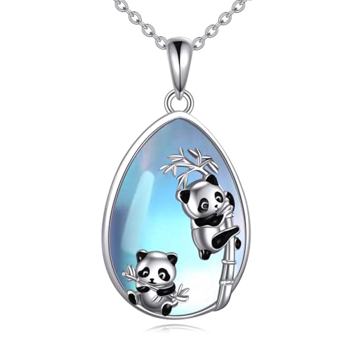 Vadmans Panda Halskette Sterling Silber Panda Bambus Anhänger Mondstein Tier Schmuck Panda Geschenke für Freunde Frauen von Vadmans