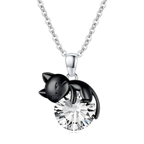 Vadmans Schwarze Katze Kette für Damen Sterling Silber April Katze Geburtsstein Halskette Anhänger Geschenk für Damen Mädchen von Vadmans