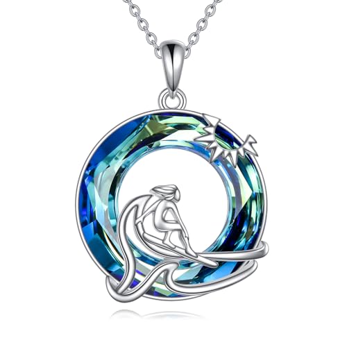 Vadmans Surfbrett Halskette Sterling Silber Kristall Anhänger Surfer Geschenk Ozean Welle Schmuck für Frauen Mädchen Teens von Vadmans