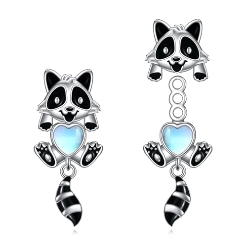 Vadmans Waschbär Ohrringe Sterling Silber Vorderseite Rückseite Waschbär Ohrstecker Mondsteinschmuck Niedliche Tiere Geschenke für Frauen von Vadmans