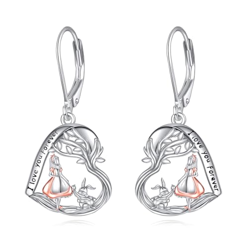 Vadmans Wunderland Baumeln Ohrringe für Damen Sterling Silber Alice Kaninchen Tropfen Ohrringe Schmuck Geschenk für Mädchen von Vadmans