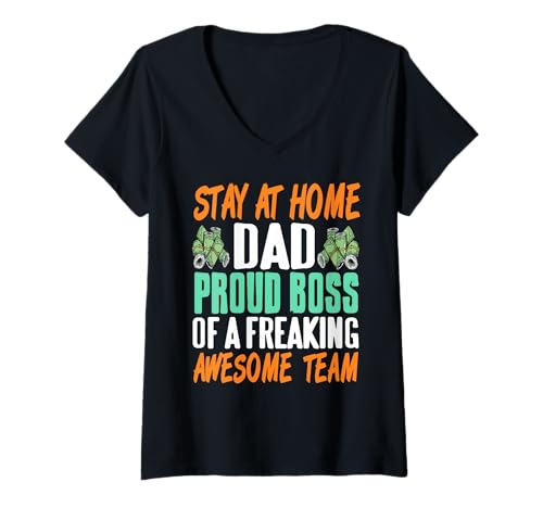 Damen Zuhause Papa Stolzer Chef eines Tollen Teams T-Shirt mit V-Ausschnitt Damen Zuhause Papa Stolzer Chef eines Tollen Teams T-Shirt mit V-Ausschnitt von Väter Humor und Familienstolz