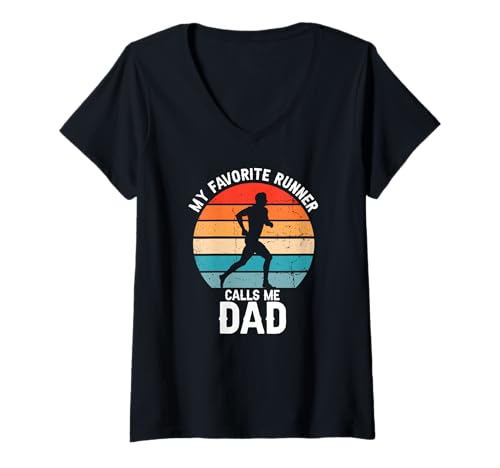 Damen Mein Langstreckenläufer nennt Mich stolz Papa T-Shirt mit V-Ausschnitt von Väter im Laufsport Unterstützende Eltern