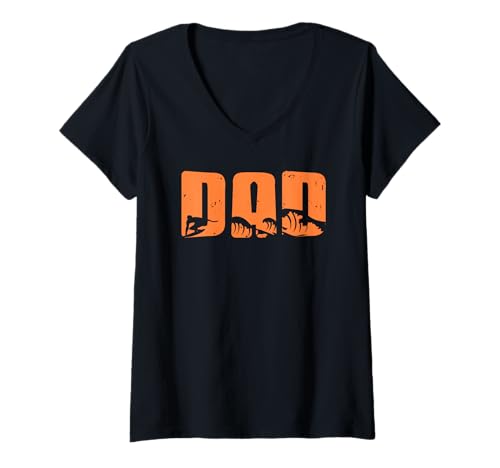 Damen Surf-Papa Ozeanwelle Brett Küstenstil T-Shirt mit V-Ausschnitt Damen Surf-Papa Ozeanwelle Brett Küstenstil T-Shirt mit V-Ausschnitt von Väter in der Surf- und Meereskultur