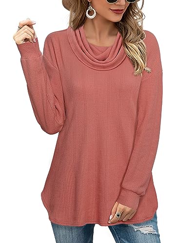 Vafoly Damen Sweatshirt Langarm, Pullover Damen Winter Elegant Warm Pullover Sweater Damen Strickpullover Herbst Einfarbig leichte Pulli Damen Langarm Tunika Neue 2023 Ahornblattrot XXL von Vafoly