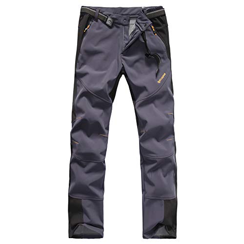 FLYGAGA Herren Softshell Fleece gefüttert Hosen Winddicht Wasserdicht Funktions Outdoor Sport Camping Wandern Trekking Hosen (Large, Dunkelgrau) von Vagasi