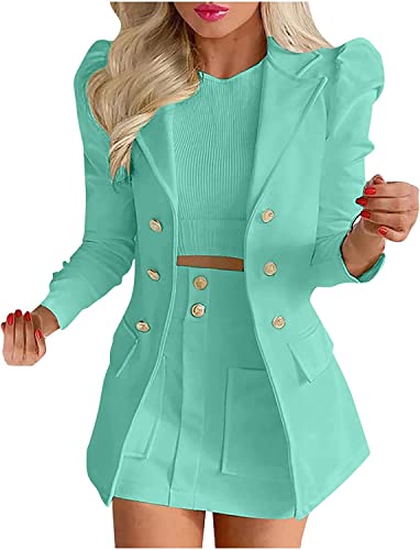 Damen Business Elegante Anzug Arbeit Rock Jacke zweiteilig Minirock Slim Karierten Blazer Streetwear zweiteilig Büro Blazer lässig Anzug (Licht grün,L) von Vagbalena