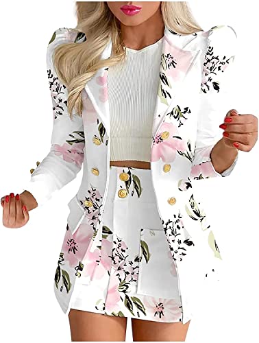 Damen Business Elegante Anzug Arbeit Rock Jacke zweiteilig Minirock Slim Karierten Blazer Streetwear zweiteilig Büro Blazer lässig Anzug (Farbe,XL) von Vagbalena