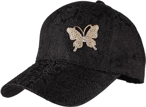 Damen Cartoon Pailletten Sonnencreme Sonnencreme Baseball Kappe Cartoon Baseball Kappe Pailletten Freizeit Hut Strass Butterfly Baseball Kappe Schild Kappe (Schwarz,Eine Größe) von Vagbalena