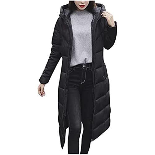 Damen Daunenjacke Winter Lang Gesteppter Parka Slim Fit Extra Lang Gefütterter Mantel Lose Plus Größe Daunenmantel Kapuze Warmer Gefütterter Dicker Kapuzenmantel Oberbekleidung (Schwarz,3XL) von Vagbalena