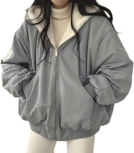 Vagbalena Damen Teen Girls Reversible 2000 Zipper Hoodie Sherpa Jacke Fleece Saison Mantel Can Vintage Muster Übergroße Ästhetische Sportarten (Blau,M) von Vagbalena
