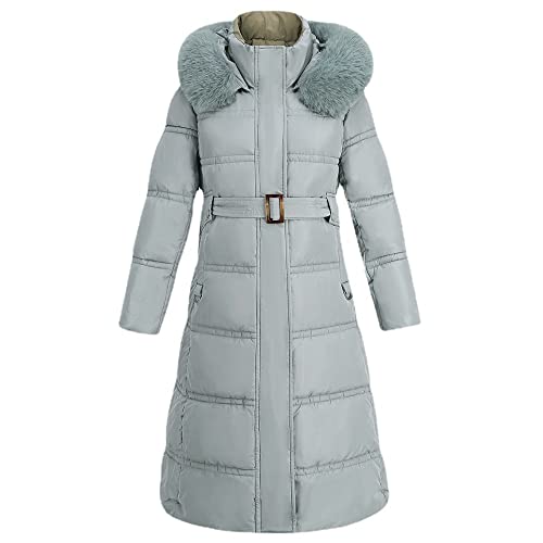 Damen Warmer Wintermantel Lange Daunenjacke Verdickte Daunenjacke Mit Kapuze Steppmantel Oberbekleidung Winter Daunenjacke Mittellanger Taschenmantel Mit Fellkapuze (Blau,L) von Vagbalena