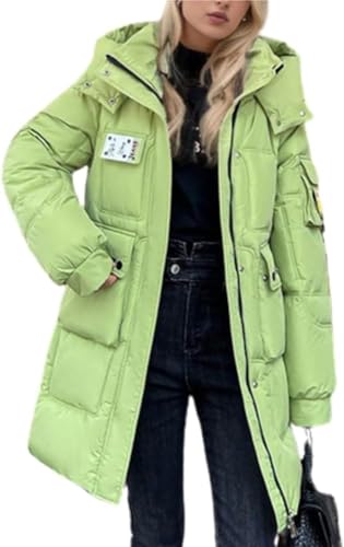 Damen Winter Lang Warm Daunenjacke Kapuze Casual Daunenjacke Lang Warm Kapuze Steppjacke Winter Outdoor Parka Lang Übergangsjacke (Grün,M) von Vagbalena