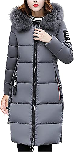 Damen Winterjacke Daunenjacke mit Kapuze dünne leichte faltbare Jacke Mode große Größe durchgehender Reißverschluss Daunenjacke langer Stehkragen langer Erbsenmantel (Grau,3XL) von Vagbalena