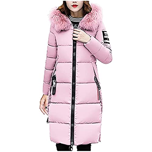 Damen Winterjacke Daunenjacke mit Kapuze dünne leichte faltbare Jacke Mode große Größe durchgehender Reißverschluss Daunenjacke langer Stehkragen langer Erbsenmantel (Rosa,XL) von Vagbalena