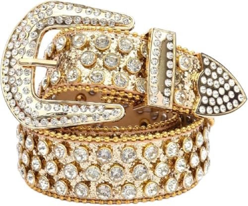 Damengürtel mit modischer silberner Schnalle Strass-Kristall-Glitzergürtel auf der Rückseite passend zu Jeanskleidern mit Diamantgürtel (Gold,Einheitsgröße) von Vagbalena
