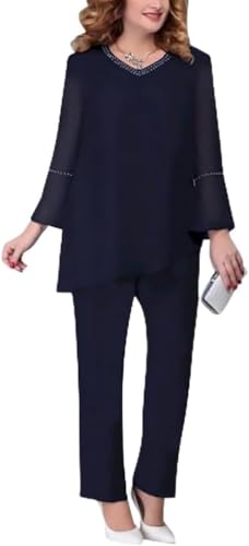 Vagbalena Damen Elegantes Zweiteiliger Chiffonhemd und hohe Taillenhosen Set, Tüll Abendkleid Set, Elegant Vintage Zwei Stücke (Schwarz, 3XL) von Vagbalena