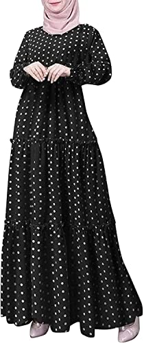 Frauen Polka Dot Bedruckte Maxi Afrikanische Kaftan Islamische Kleidung Abaya Muslimische Frauen Langes Kleid Anzug Dubai Islamische Gebetskleidung (Schwarz,XXL) von Vagbalena