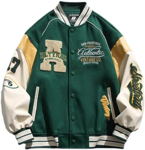 Herren Damen Y2K Letter gespleißt Baseball Varsity College Jacke Unisex Campus Jacke Regular Fit Casual Biker Baseball Jacke (Grün,XXL) von Vagbalena