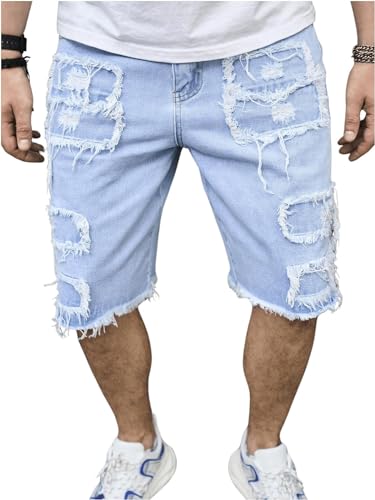 Herren-Jeansshorts mit Einkerbung und Flip-Flop lässige Jeans-Shorts lockere gerade Jeans-Shorts schmale Jeans-Shorts Flip-Flop-Stretch-Hose (Blau,M) von Vagbalena