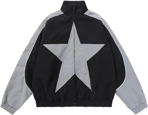 Herren Varsity Jacke Letter Print Reiß Verschluss Lose Hoodie Unisex Y2K Retro Harajuku Übergroßes Gothic Hip Hop Langarm Sweatshirt (Schwarz,XL) von Vagbalena