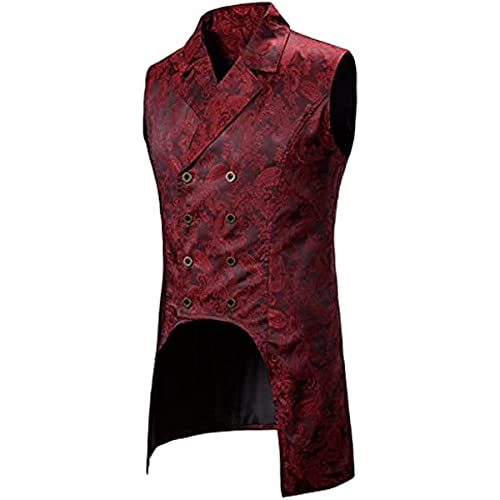 Herren Viktorianisch Steampunk Vintage Weste Langer Hof Smoking Zweireiher Performance wear Gothic Mittelalter Frack Kostüm (Rot,M) von Vagbalena