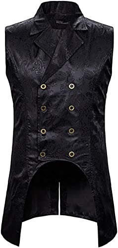 Herren Viktorianisch Steampunk Vintage Weste Langer Hof Smoking Zweireiher Performance wear Gothic Mittelalter Frack Kostüm (Schwarz,XXL) von Vagbalena