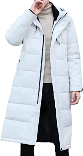 Herren lange Puffjacke Hoodie verdickter Mantel Schneejacke Winter lange Daunenjacke Hoodie Mantel mittellanger Puffmantel winddichter Parka (Weiß,M) von Vagbalena