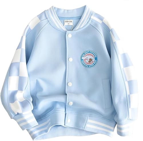 Mädchen Kawaii Japanische Anime Jacke Kinder Rundhals verdeckter Knopf Schuluniform Baseball Jacke Harajuku Freizeit Jacke Anime Y2k Taschen Sweatshirt (Blau,140) von Vagbalena