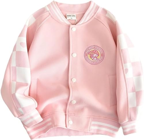 Mädchen Kawaii Japanische Anime Jacke Kinder Rundhals verdeckter Knopf Schuluniform Baseball Jacke Harajuku Freizeit Jacke Anime Y2k Taschen Sweatshirt (Rosa,150) von Vagbalena