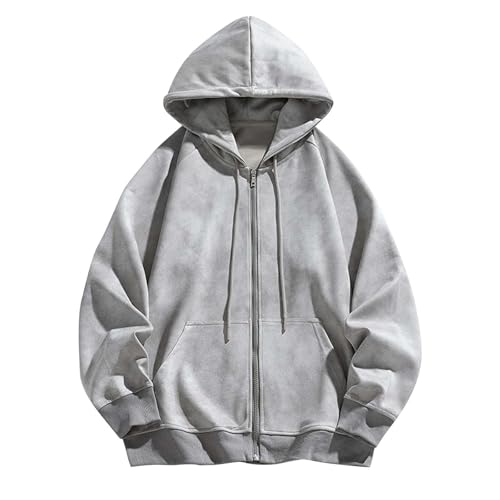 Männer Frauen Mode Full Zip Hooded Sweatshirt College Style Varsity Jacke Vintage 2000s Emo Retro Oversized Casual Hooded Streetwear (Grau,L) von Vagbalena