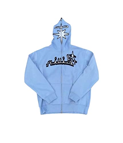 Vagbalena Männer Frauen Y2K Jacke Zipper Hoodie Unisex Lose Sportjacke mit Kapuze 90er Jahre E-Girl Top Star Muster Harajuku Paar Sweatshirt Vintage Kapuzenjacke (Blau,L) von Vagbalena